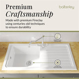 Single Bowl Fireclay Inset Kitchen Sink & Drainer, Classic Tap & Wastes, 1010mm