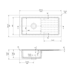 [BKS231WT4] Single Bowl Fireclay Inset Kitchen Sink & Drainer, Classic Tap & Wastes, 1010mm - Technical Drawing