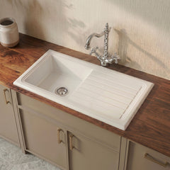 [BKS231WT4] Single Bowl Fireclay Inset Kitchen Sink & Drainer, Classic Tap & Wastes, 1010mm - Silo
