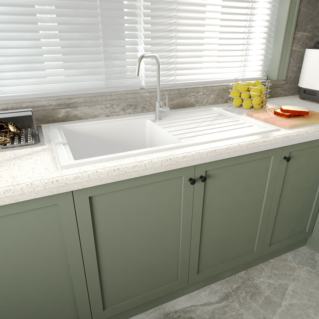 [BKS231W] Traditional Fireclay Single Bowl Inset Kitchen Sink with Waste, 101cm - Choice of Waste Finish - Lifestyle 3