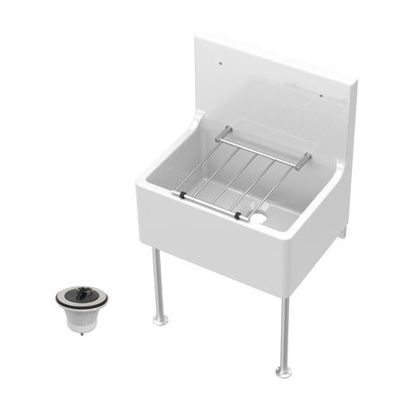 [BKS232WL] Single Bowl  Fireclay Ceramic Cleaner Sink w.Grid - Multiple Sizes and Accessories - Cutout