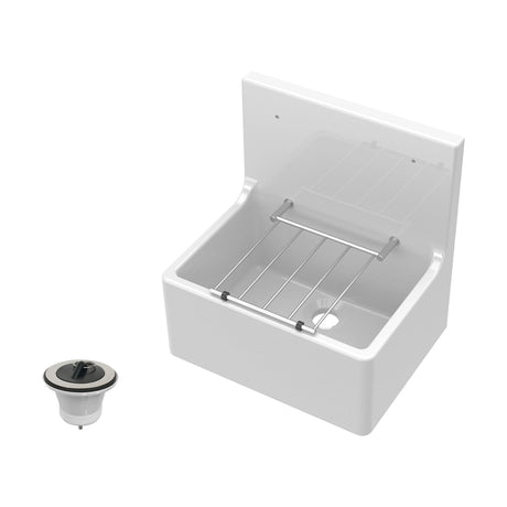 [BKS232WP] Single Bowl  Fireclay Ceramic Cleaner Sink w.Grid - Multiple Sizes and Accessories - Cutout