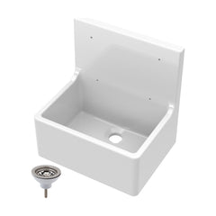 [BKS232W] Single Bowl Fireclay Cleaner Sink with Grid - 515mm x 535mm x 393mm & Compatible Waste - Chrome - Balterley - Cutout