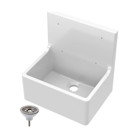 [BKS232W] Single Bowl Fireclay Cleaner Sink with Grid - 515mm x 535mm x 393mm & Compatible Waste - Chrome - Balterley - Cutout