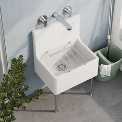[BKS232W] Single Bowl Fireclay Cleaner Sink with Grid - 515mm x 535mm x 393mm & Compatible Waste - Chrome - Balterley - Lifestyle 2