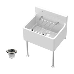 [BKS233WL] Single Bowl  Fireclay Ceramic Cleaner Sink w.Grid - Multiple Sizes and Accessories - Cutout