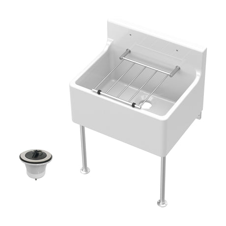 [BKS233WL] Single Bowl  Fireclay Ceramic Cleaner Sink w.Grid - Multiple Sizes and Accessories - Cutout