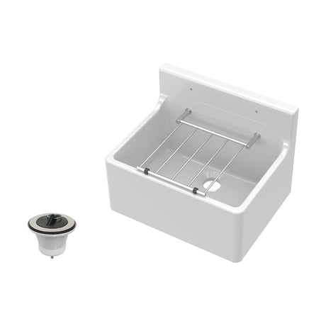 [BKS233WP] Single Bowl  Fireclay Ceramic Cleaner Sink w.Grid - Multiple Sizes and Accessories - Cutout