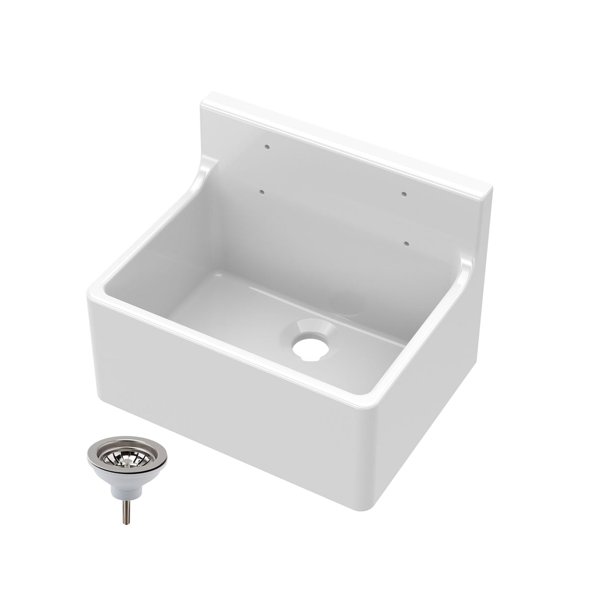 [BKS233W] Single Bowl Fireclay Cleaner Sink with Grid - 515mm x 382mm x 393mm & Compatible Waste - Chrome - Balterley - Cutout