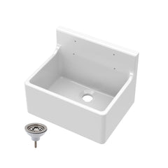 [BKS233W] Single Bowl Fireclay Cleaner Sink with Grid - 515mm x 382mm x 393mm & Compatible Waste - Chrome - Balterley - Cutout