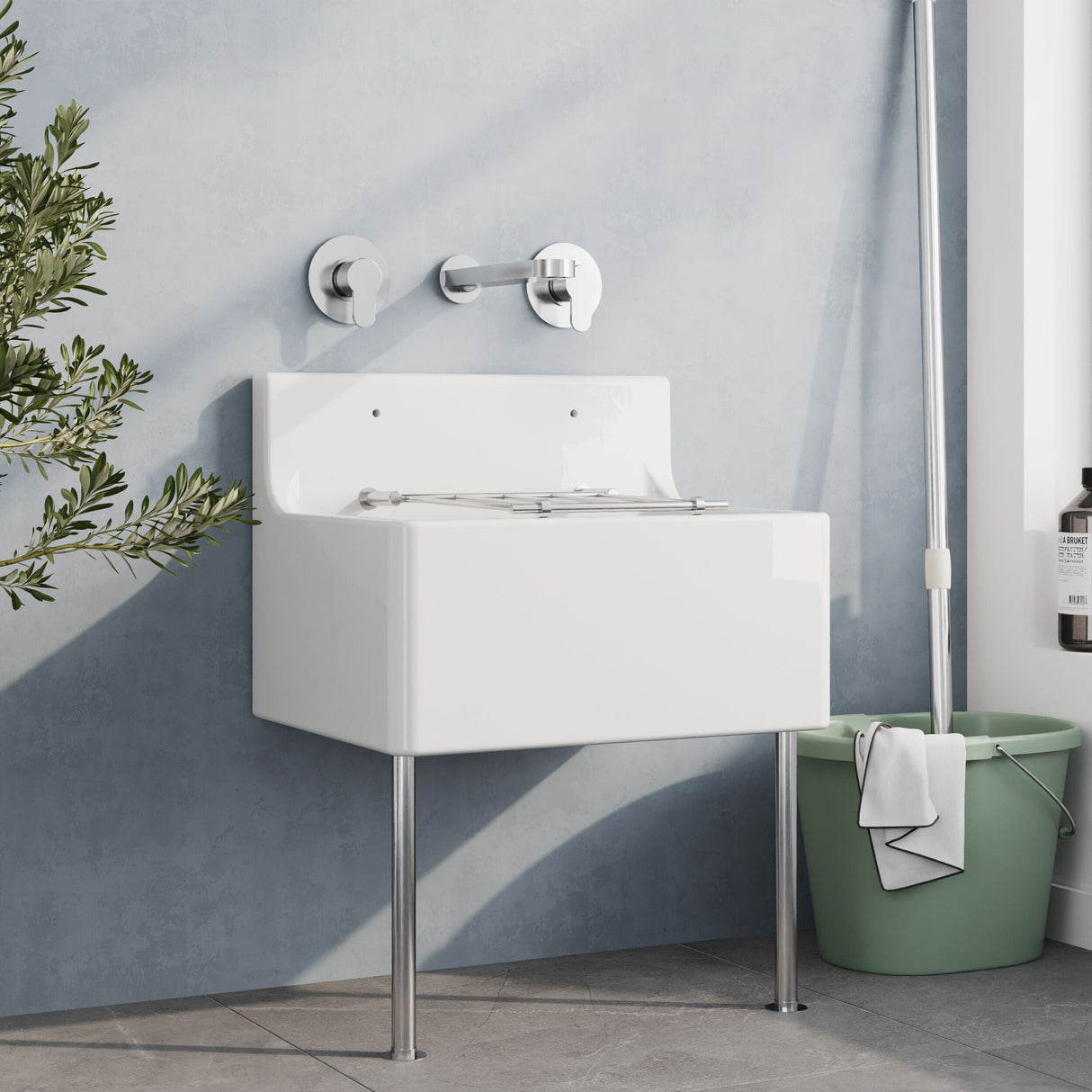 [BKS233W] Single Bowl Fireclay Cleaner Sink with Grid - 515mm x 382mm x 393mm & Compatible Waste - Chrome - Balterley - Lifestyle 3