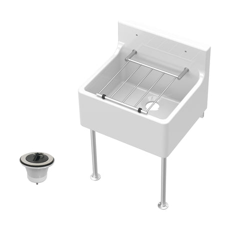 [BKS234WL] Single Bowl  Fireclay Ceramic Cleaner Sink w.Grid - Multiple Sizes and Accessories - Cutout