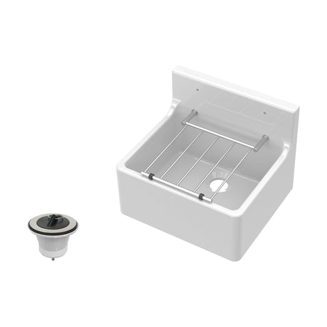 [BKS234WP] Single Bowl  Fireclay Ceramic Cleaner Sink w.Grid - Multiple Sizes and Accessories - Cutout
