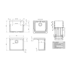[BKS234] Single Bowl  Fireclay Ceramic Cleaner Sink w.Grid - Multiple Sizes and Accessories - Technical Drawing