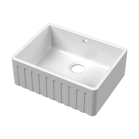 [BKS236] Single Bowl Fluted Front Fireclay Ceramic Butler Kitchen Sink with Overflow - 595mm - Cutout