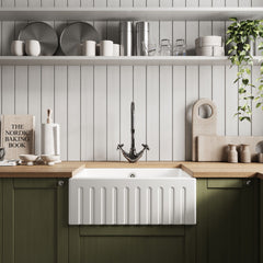 [BKS236] Single Bowl Fluted Front Fireclay Ceramic Butler Kitchen Sink with Overflow - 595mm - Lifestyle 1