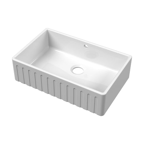 795mm - Fireclay Kitchen Single Bowl Fluted Front Butler Sink - with Overflow