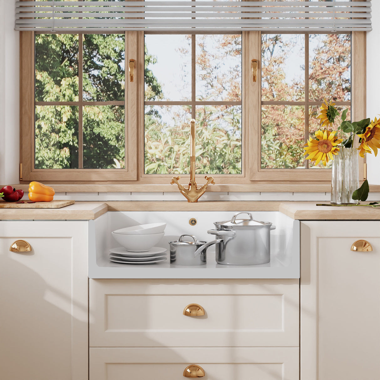 [BKS237] Traditional Fireclay Kitchen Single Bowl Fluted Front Butler Sink with Overflow - 795mm - Lifestyle 1