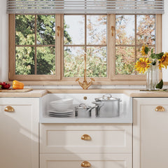 [BKS237] Traditional Fireclay Kitchen Single Bowl Fluted Front Butler Sink with Overflow, Choice of Size