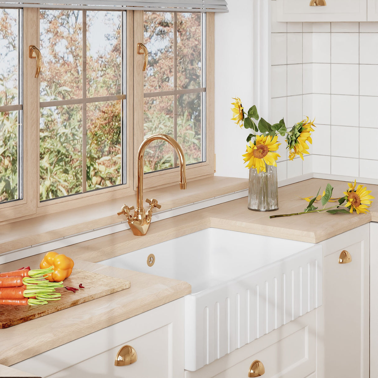 [BKS237] Traditional Fireclay Kitchen Single Bowl Fluted Front Butler Sink with Overflow - 795mm - Lifestyle 3