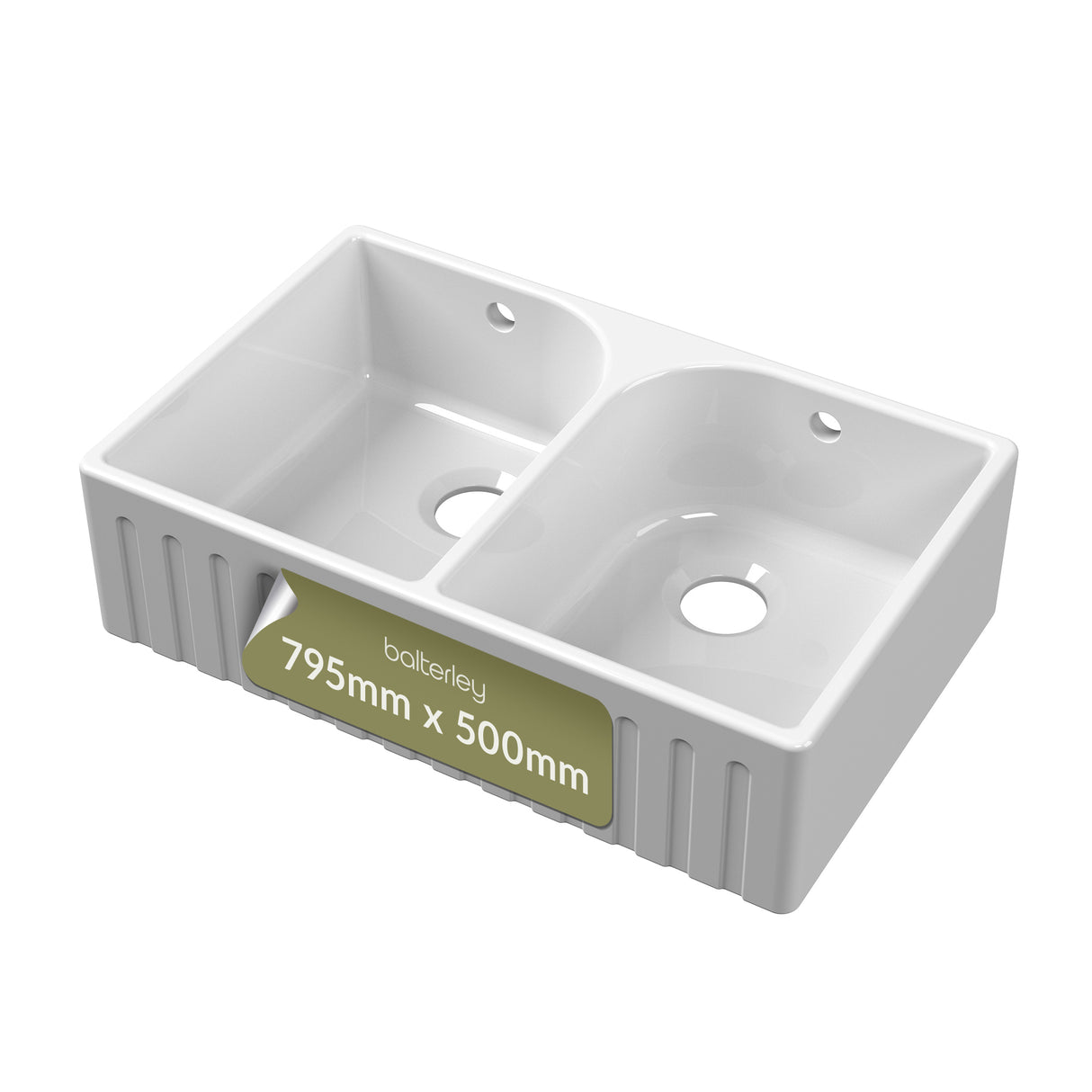 Fireclay Ceramic Kitchen Double Bowl Fluted Front Butler Sink with Full Weir