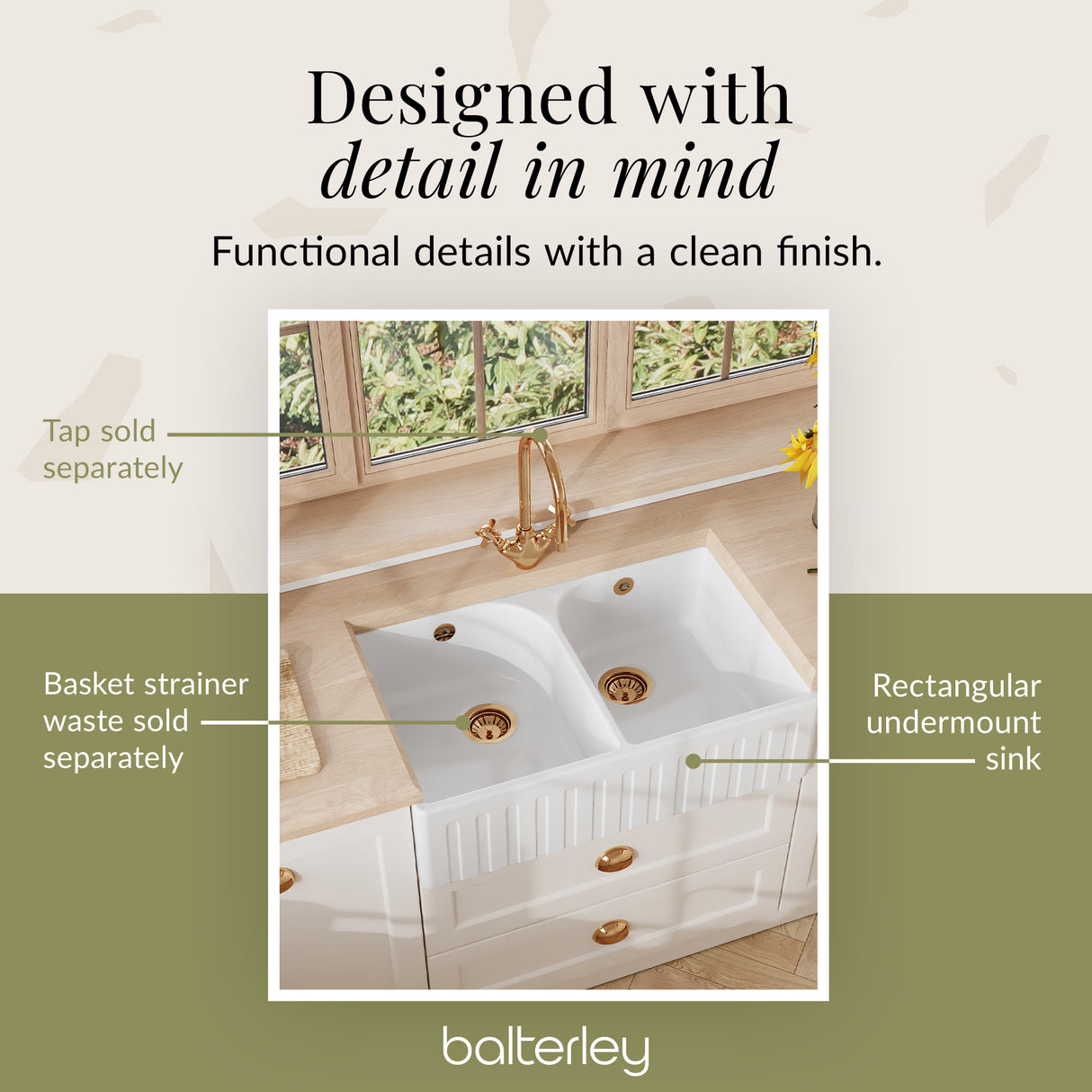 Fireclay Ceramic Kitchen Double Bowl Fluted Front Butler Sink with Full Weir
