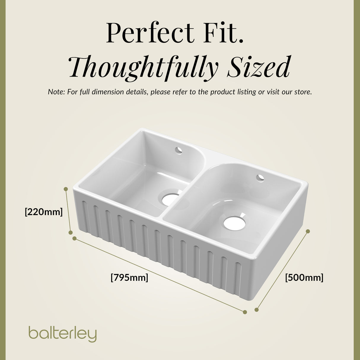 Fireclay Ceramic Kitchen Double Bowl Fluted Front Butler Sink with Full Weir
