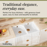 Fireclay Ceramic Kitchen Double Bowl Fluted Front Butler Sink with Full Weir
