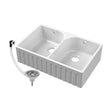 [BKS239W] Fireclay Double Bowl Fluted Front Butler Kitchen Sink with Full Weir, Overflows, Tap Ledge and Wastes, 795mm - Chrome - Cutout