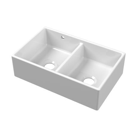 [BKS240] Double Bowl Fireclay Butler Kitchen Sink with Stepped Weir and Overflow - 795mm - Cutout