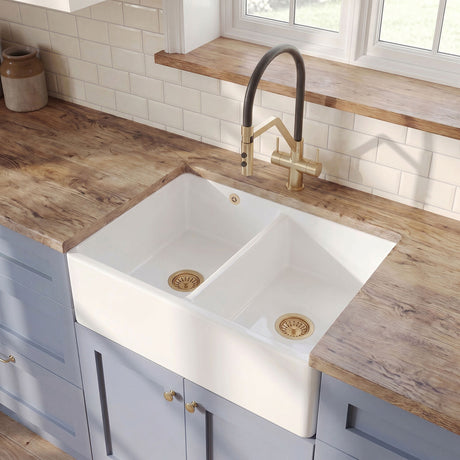 [BKS240] Double Bowl Fireclay Butler Kitchen Sink with Stepped Weir and Overflow - 795mm - Silo