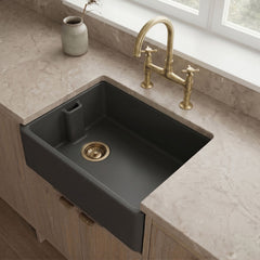 [BKS242] Single Bowl Fireclay Ceramic Belfast Kitchen Sink with Built In Overflow - 595mm - Multiple Colours - Silo