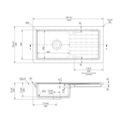 [BKS243] 101cm Inset Counter Top Fireclay Ceramic Kitchen Sink - Multiple Options Available - Technical Drawing