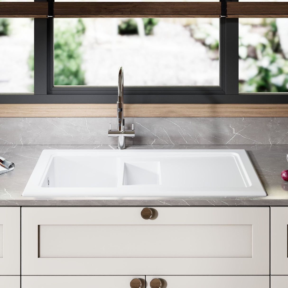 [BKS246] 101cm Inset Counter Top Fireclay Ceramic Kitchen Sink - Multiple Options Available - Lifestyle 1