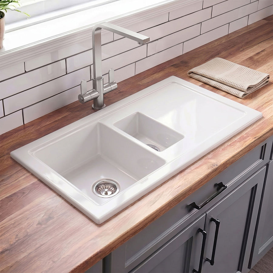 101cm Inset Counter Top Fireclay Ceramic Kitchen Sink - Multiple Optio ...