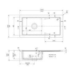 [BKS247] 101cm Inset Counter Top Fireclay Ceramic Kitchen Sink - Multiple Options Available - Technical Drawing