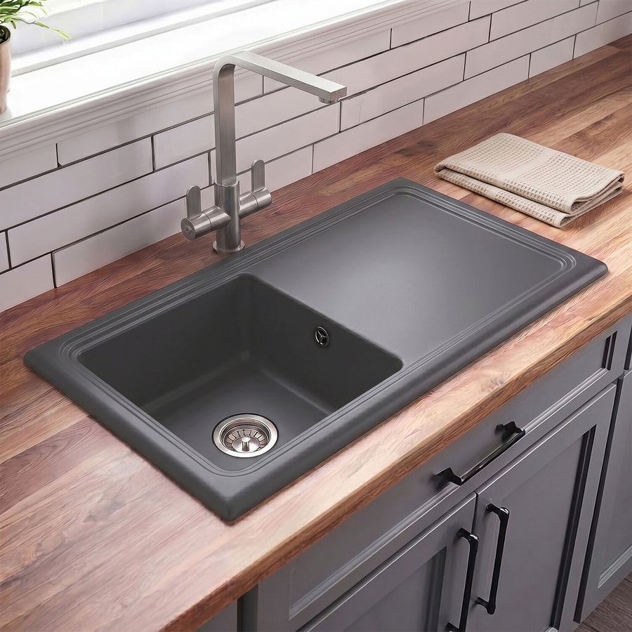 101cm Inset Counter Top Fireclay Ceramic Kitchen Sink - Multiple Optio ...