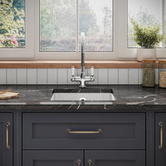 [BKS250W2] Fireclay Ceramic Single Bowl Square Undermount Kitchen Sink with Overflow, 457mm, Choice of Sink and Waste Finish