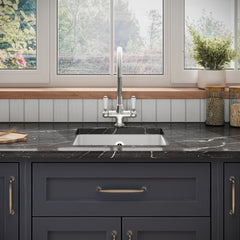 [BKS250W3] Balterley Fireclay Ceramic Single Bowl Square Undermount Kitchen Sink with Overflow and Brushed Nickel Strainer Waste, 457mm - Lifestyle 1