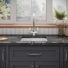 [BKS250W3] Fireclay Ceramic Single Bowl Square Undermount Kitchen Sink with Overflow, 457mm, Choice of Sink and Waste Finish