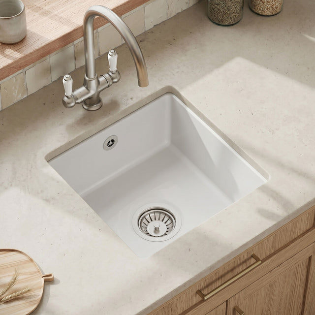 [BKS250] Fireclay Single Bowl Square Undermount Kitchen Sink with Overflow - 457mm - Multiple Colours - Silo