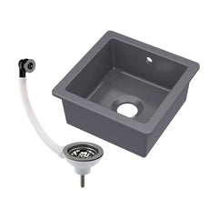[BKS251W2] Balterley Dark Grey Fireclay Ceramic Single Bowl Square Undermount Kitchen Sink with Overflow and Brushed Pewter Waste, 457mm - Cutout