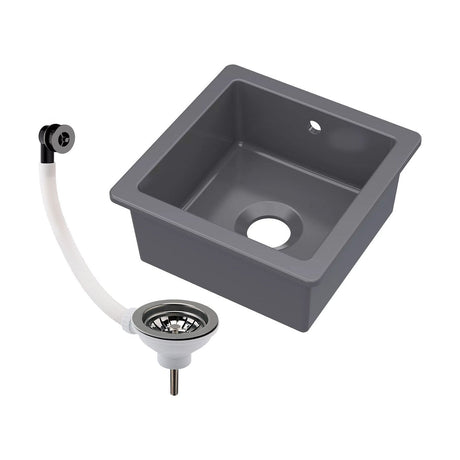 [BKS251W2] Fireclay Ceramic Single Bowl Square Undermount Kitchen Sink with Overflow, 457mm, Choice of Sink and Waste Finish - Cutout