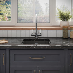 [BKS251W2] Fireclay Ceramic Single Bowl Square Undermount Kitchen Sink with Overflow, 457mm, Choice of Sink and Waste Finish