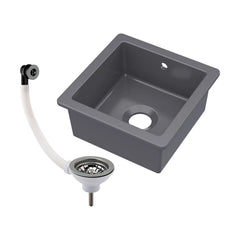 [BKS251W3] Balterley Dark Grey Fireclay Ceramic Single Bowl Square Undermount Kitchen Sink with Overflow and Brushed Nickel Waste, 457mm - Cutout