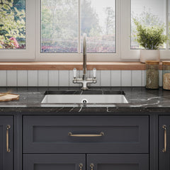 [BKS252] Single Bowl Fireclay Ceramic Square Undermount Kitchen Sink with Overflow - 548mm - Choice of Finish - Lifestyle 1