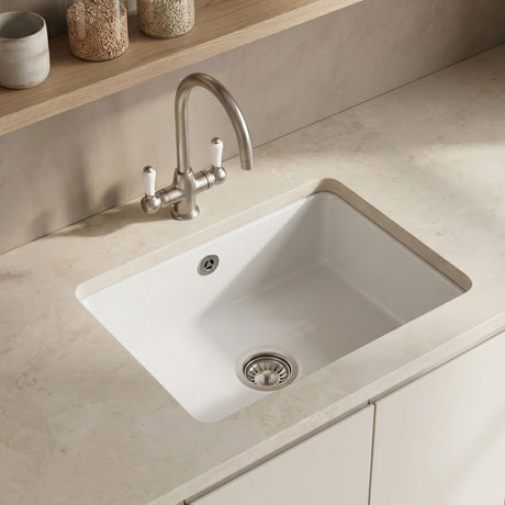 [BKS252] Single Bowl Fireclay Ceramic Square Undermount Kitchen Sink with Overflow - 548mm - Choice of Finish - Silo