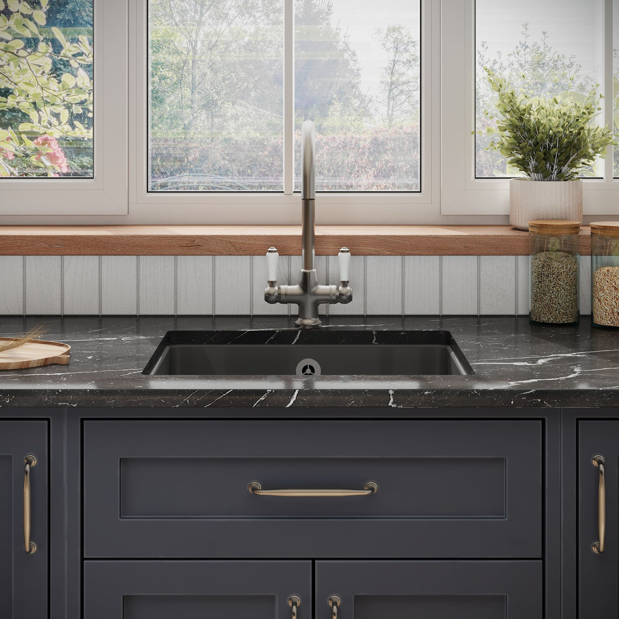 [BKS253] Single Bowl Fireclay Ceramic Square Undermount Kitchen Sink with Overflow - 548mm - Choice of Finish - Lifestyle 1
