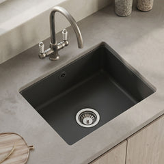 [BKS253] Single Bowl Fireclay Ceramic Square Undermount Kitchen Sink with Overflow - 548mm - Choice of Finish - Silo