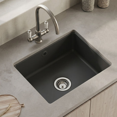 [BKS253] Single Bowl Fireclay Ceramic Square Undermount Kitchen Sink with Overflow - 548mm - Choice of Finish - Silo